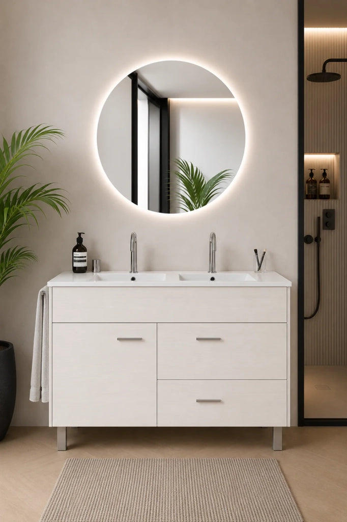 Mobile bagno con lavabo ORIGENBATH SAMOS senza specchio 120x45 cm doppio lavabo bianco nordico