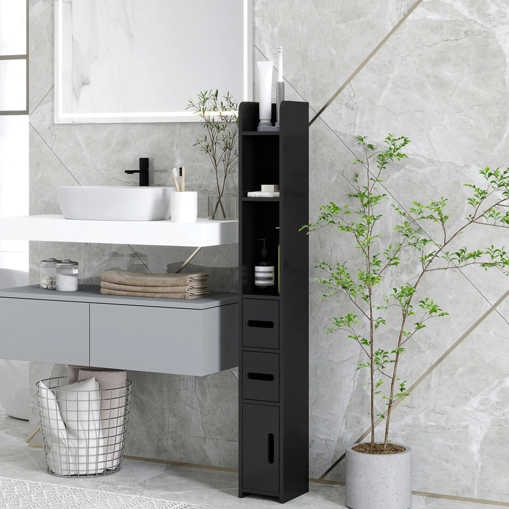 Colonna Bagno con Mensole e Armadietti ¨C Zephmum ¨C Legno 15x17x120cm Nero