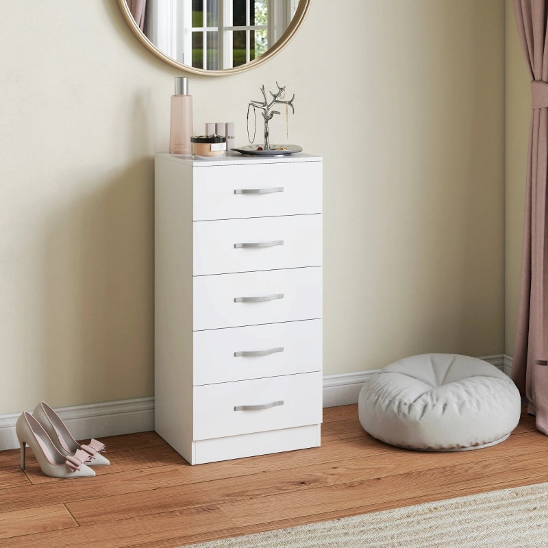 Comò stretto con 5 cassetti finitura bianca per camera da letto ingresso e soggiorno in legno bianco 40 × 35 × 85 cm