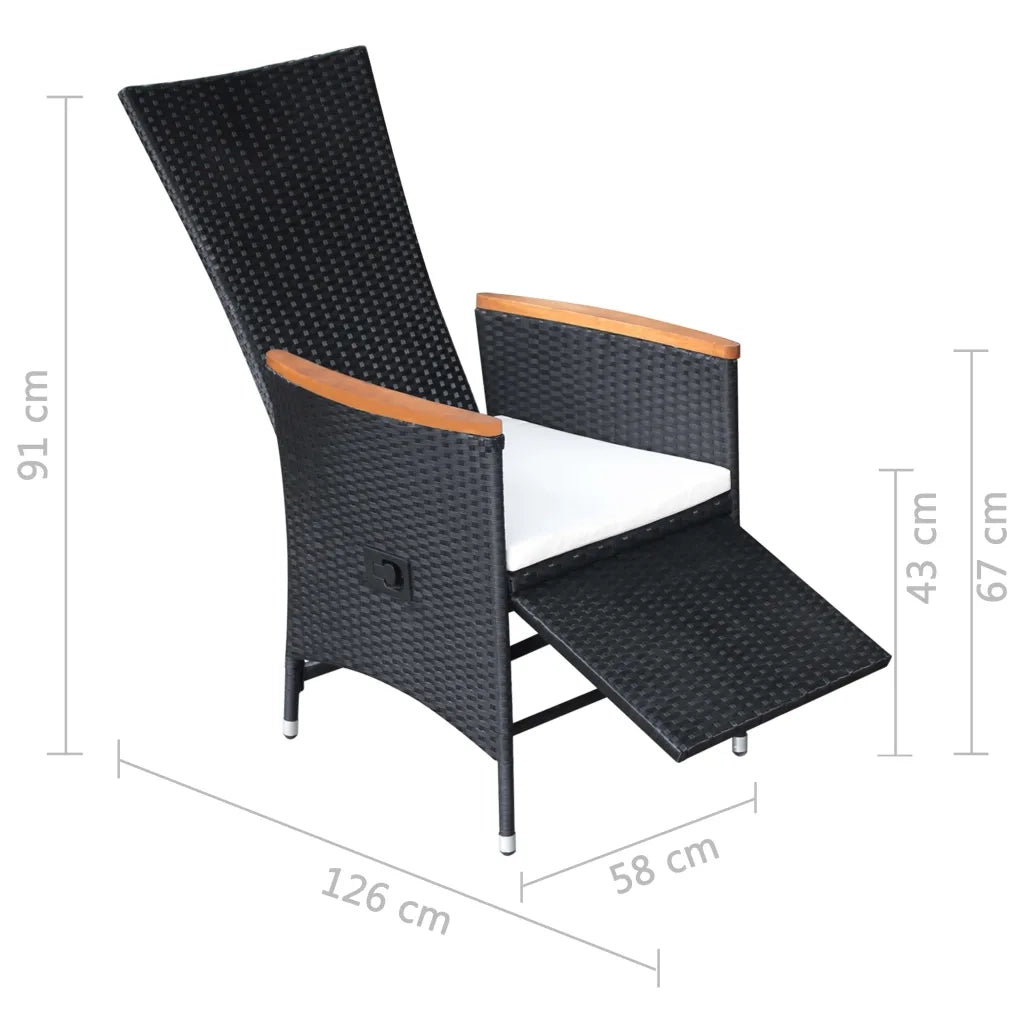 Sedie da Giardino Reclinabili 2 pz | Sedie da Esterno con Cuscini Polyrattan Nero