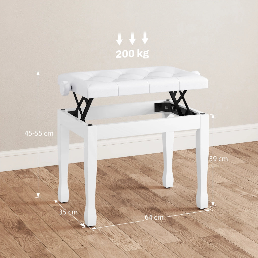 Sgabello per Pianoforte Regolabile ¨C Xylo ¨C Ecopelle Bianco 64x35x45-55cm