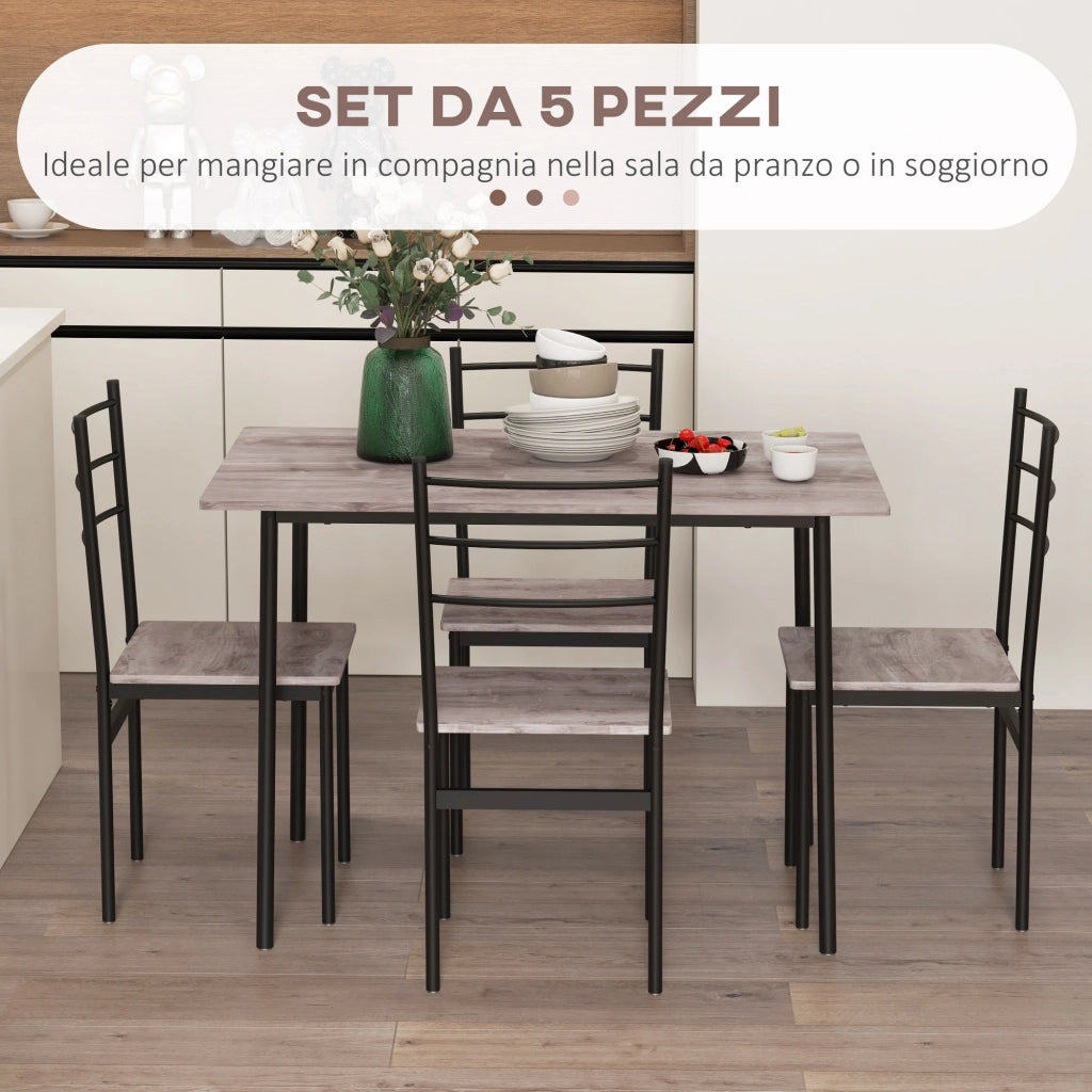 Set Tavolo da Pranzo e Sedie 5 Pezzi ¨C Minimal ¨C Bianco, Legno e Acciaio
