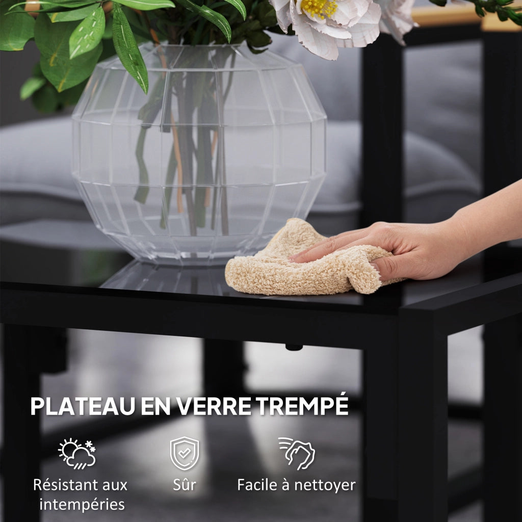 Set da giardino 4 posti con divano, 2 poltrone e tavolino in vetro temperato, cuscini inclusi ¨C zephmum ¨C grigio