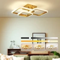 Plafoniera LED 40W 4300 lm, 3 temperature di colore, 3 anelli dorati, 48 x 46 x 13 cm