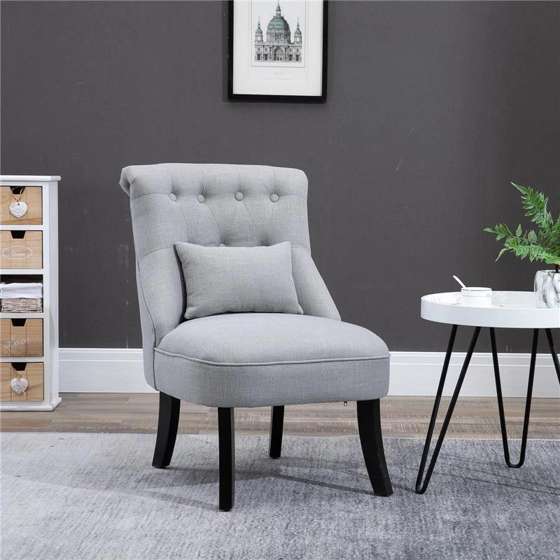 POLTRONCINA IMBOTTITA IN LEGNO E LINO CON CUSCINO SFODERABILE GRIGIO