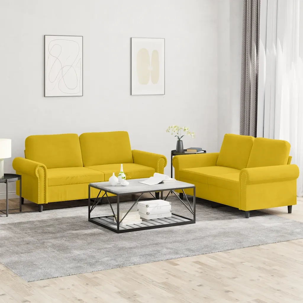 Set di Divani 2 pz con Cuscini giallo in Velluto 3202216
