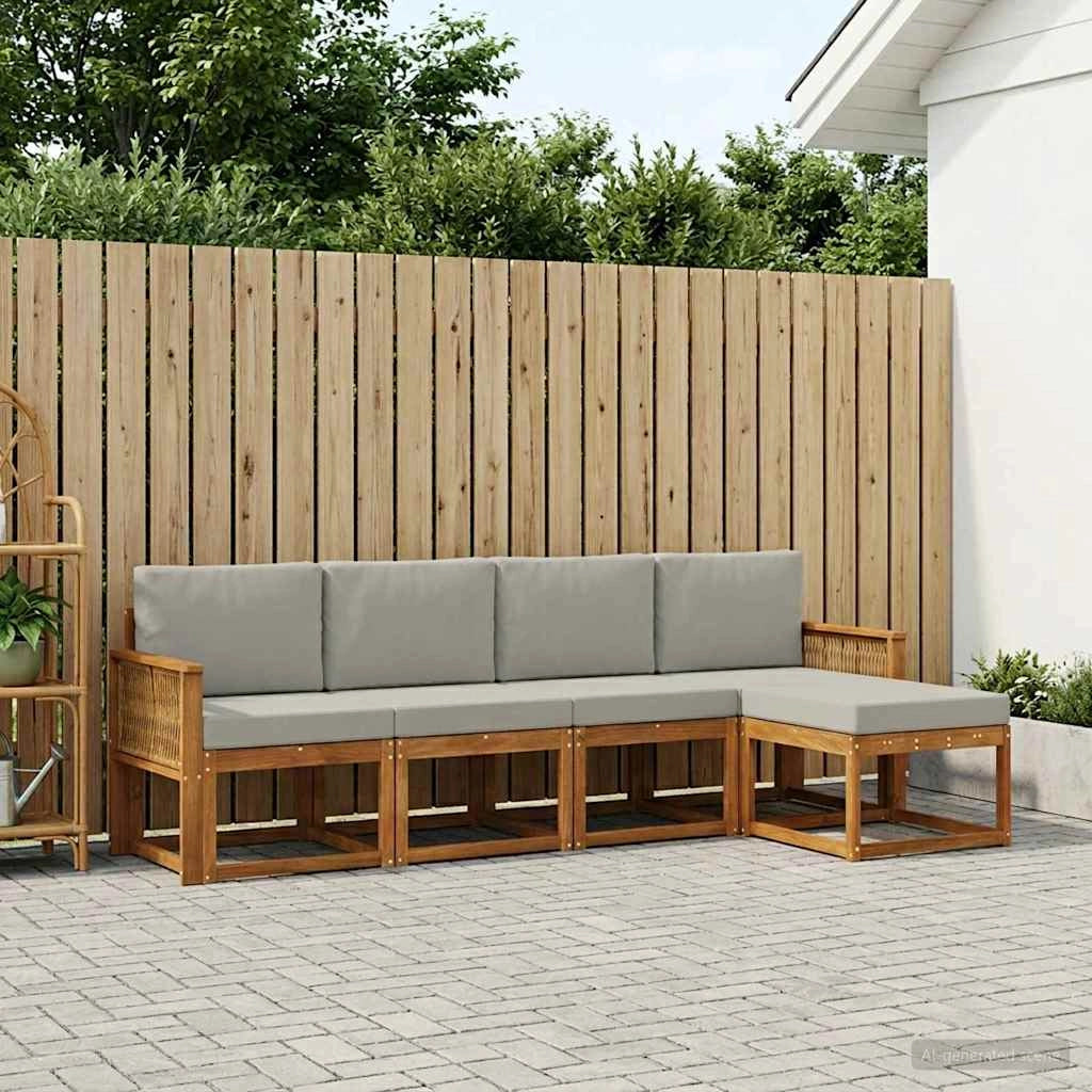 Set di divani da esterno 5 pz Naturale e Grigio Chiaro 3385137