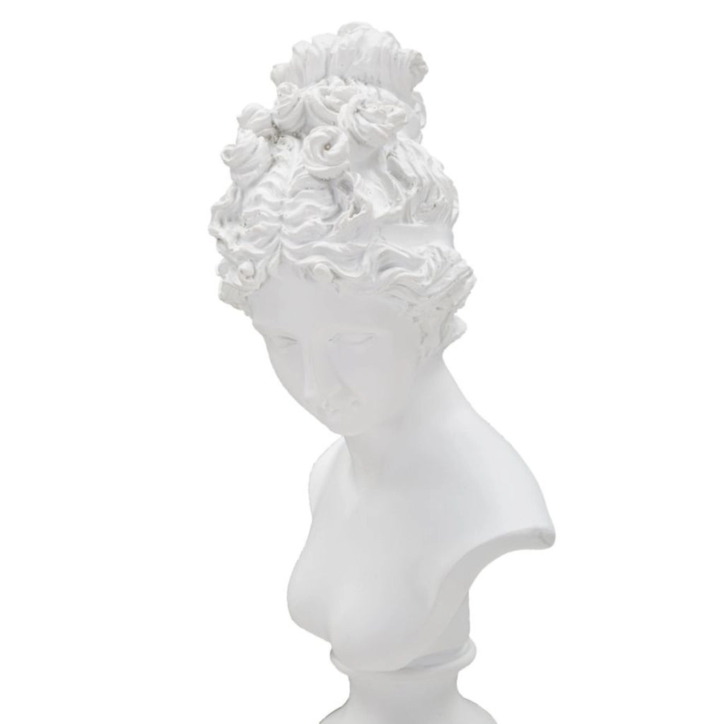 Scultura Statua Woman con piedistallo in resina bianca