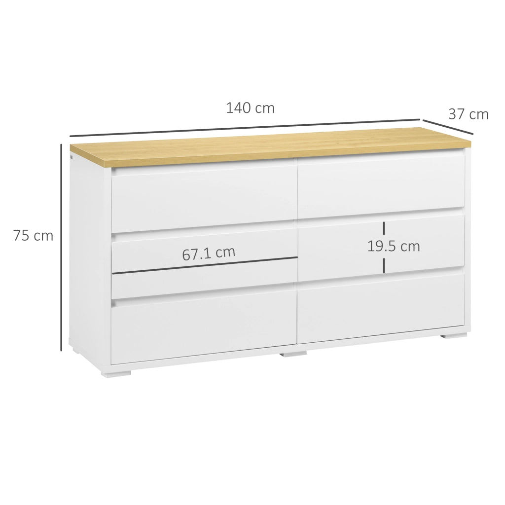 Easycomfort Cassettiera 6 Cassetti Moderna in Truciolato per Camera da Letto e Ingresso, 140x37x75cm