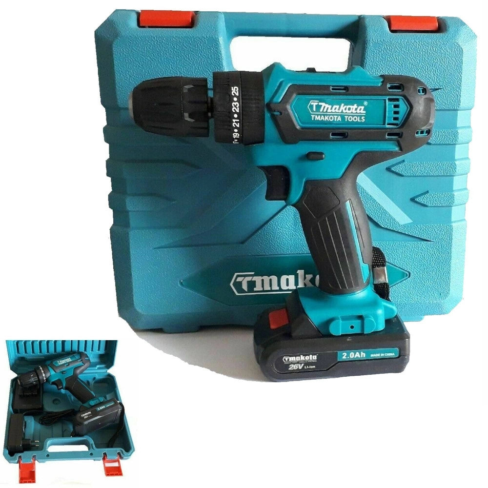 Trade Shop - Trapano Avvitatore A Batteria Litio A Percussione 26v Doppia Batteria + Valigia -