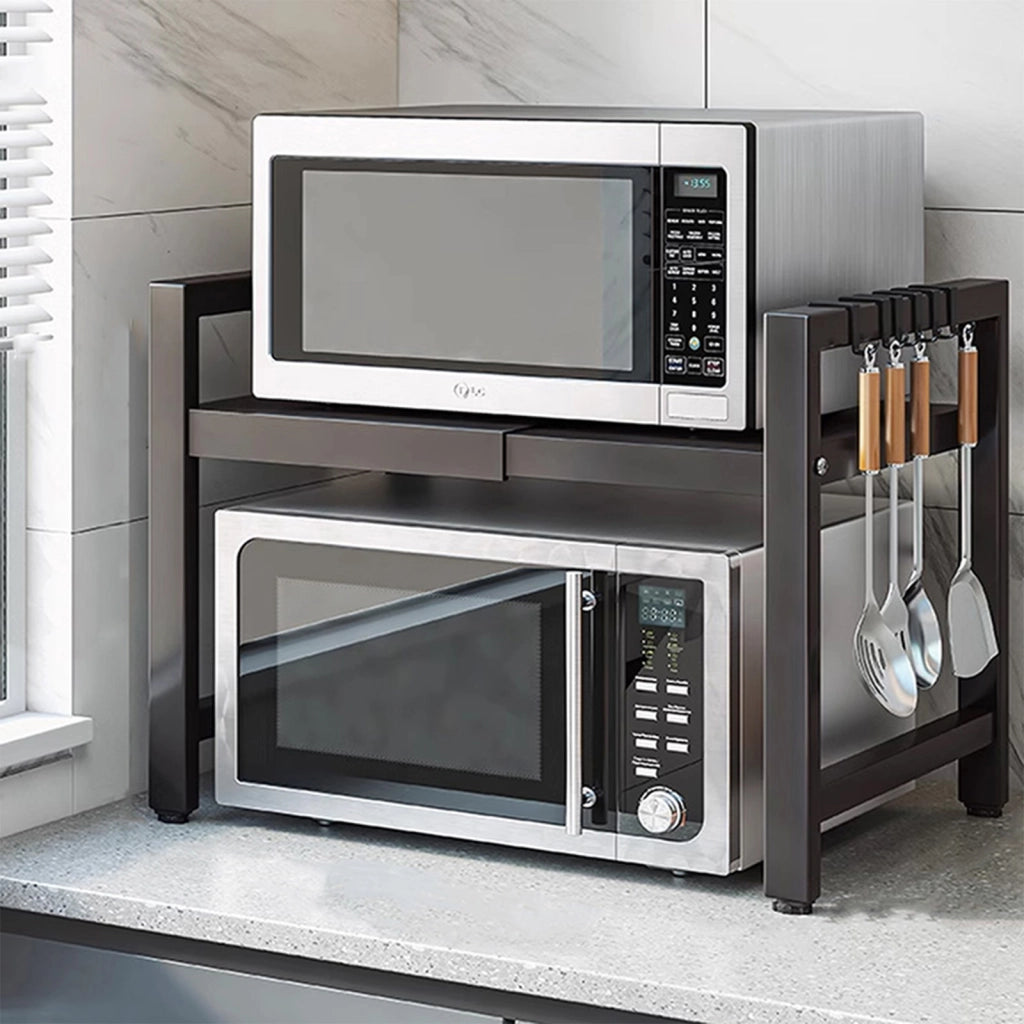 Scaffale da cucina estensibile per microonde 40-64 cm con 6 ganci