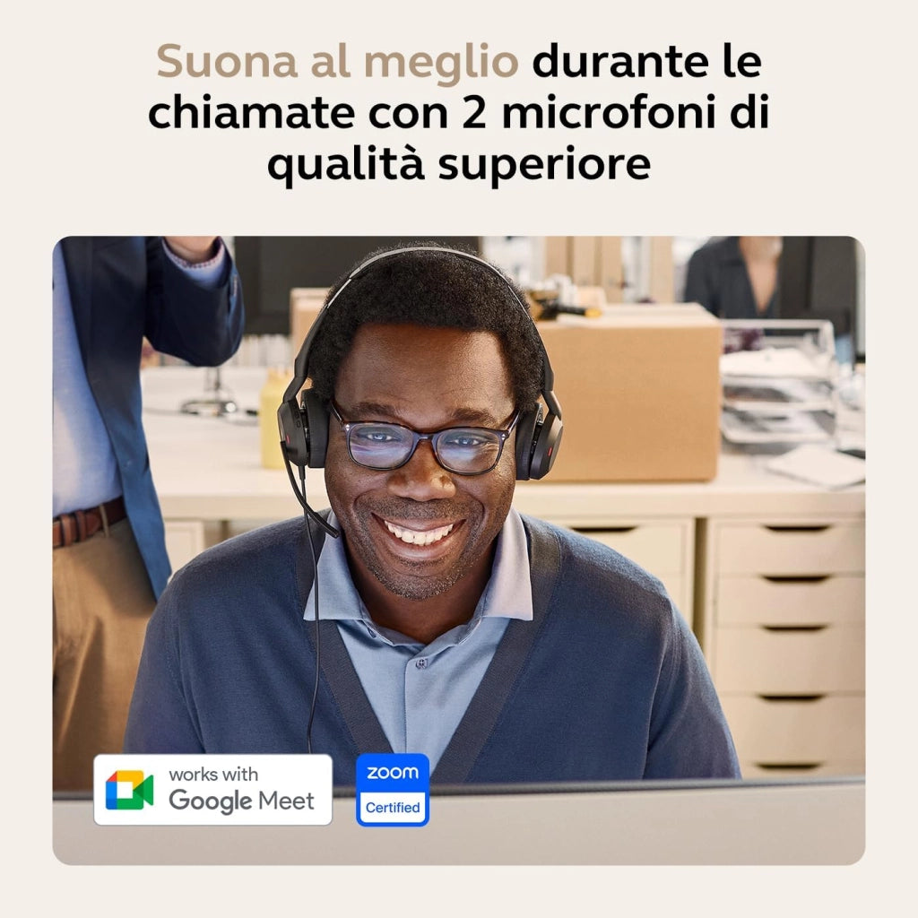 Jabra Evolve2 55 Cuffie Wireless Stereo con base di ricarica, USB-A dongle, Tutte le piattaforme, Stereo, Supporto incluso