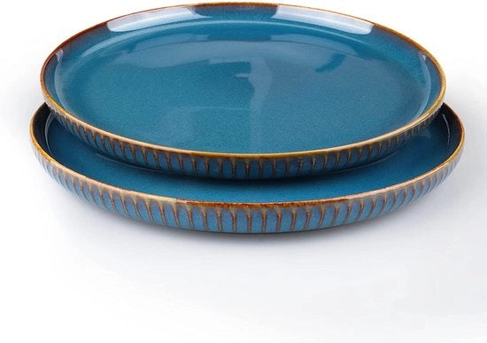 Set di Piatti da Cenare da 2, Piatti Blu per Pasta, Piatti di Porcellana per Cenare, Insalata, Pasta, Spuntino (10,5 pollici)