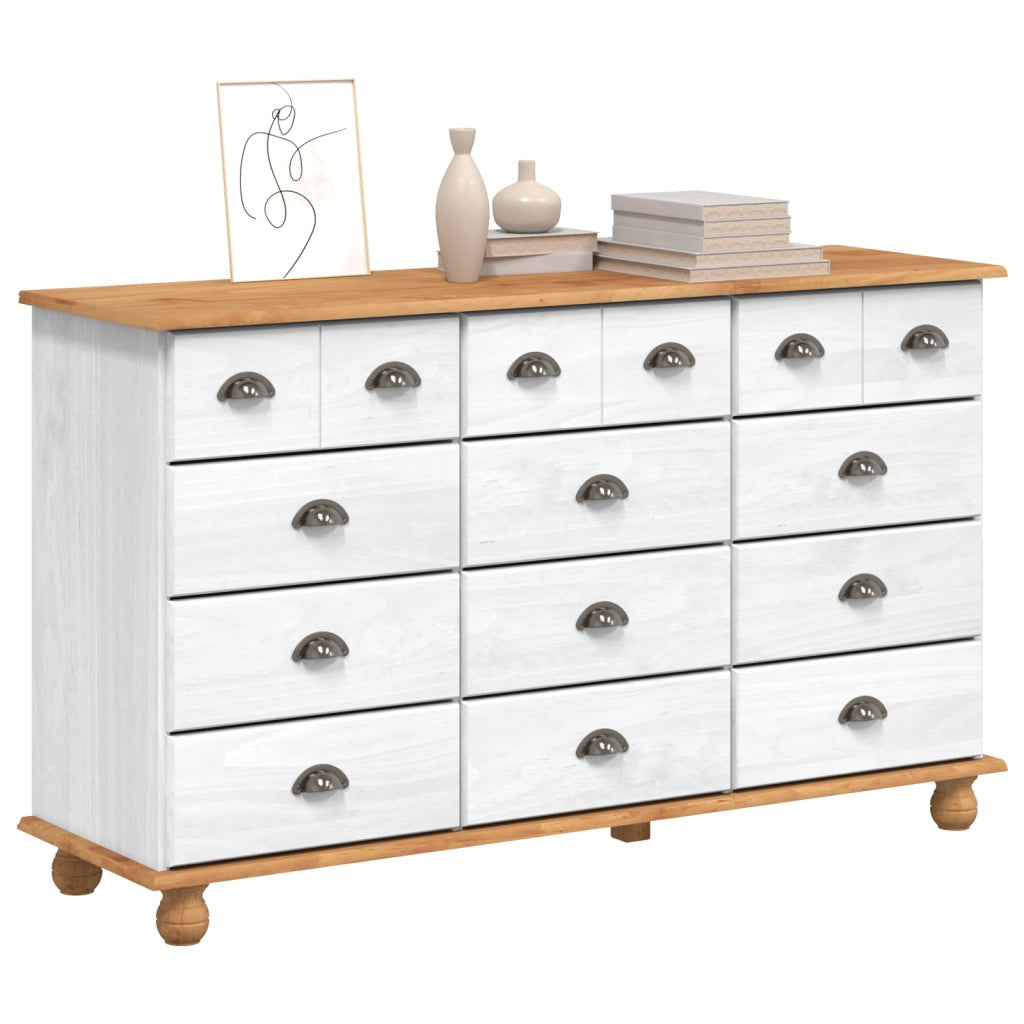 Cassettiera "ASKIM" Bianca 79x40x133.5 cm Legno Massello Pino