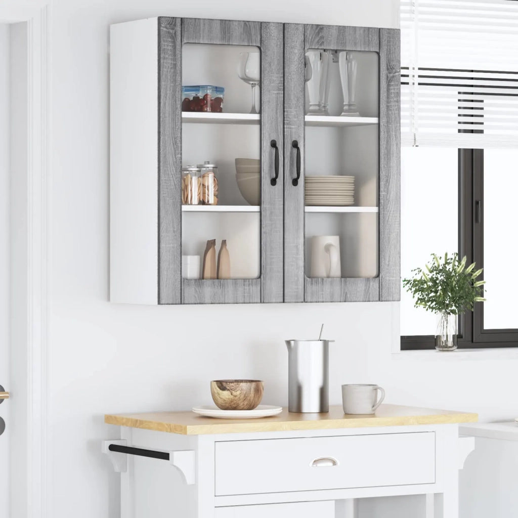 Pensile da cucina | Mobile in vetro da parete LUCCA Grigio Sonoma 80 x 31 x 80 cm
