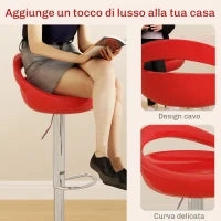 Set 2 Sgabelli da Bar Girevoli con Poggiapiedi, Altezza Regolabile Base in Acciaio Seduta in ABS, Rosso