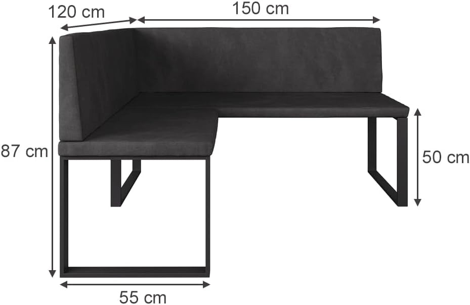 Vicco panca ad angolo Ravon, Antracite, 120 x 150 cm