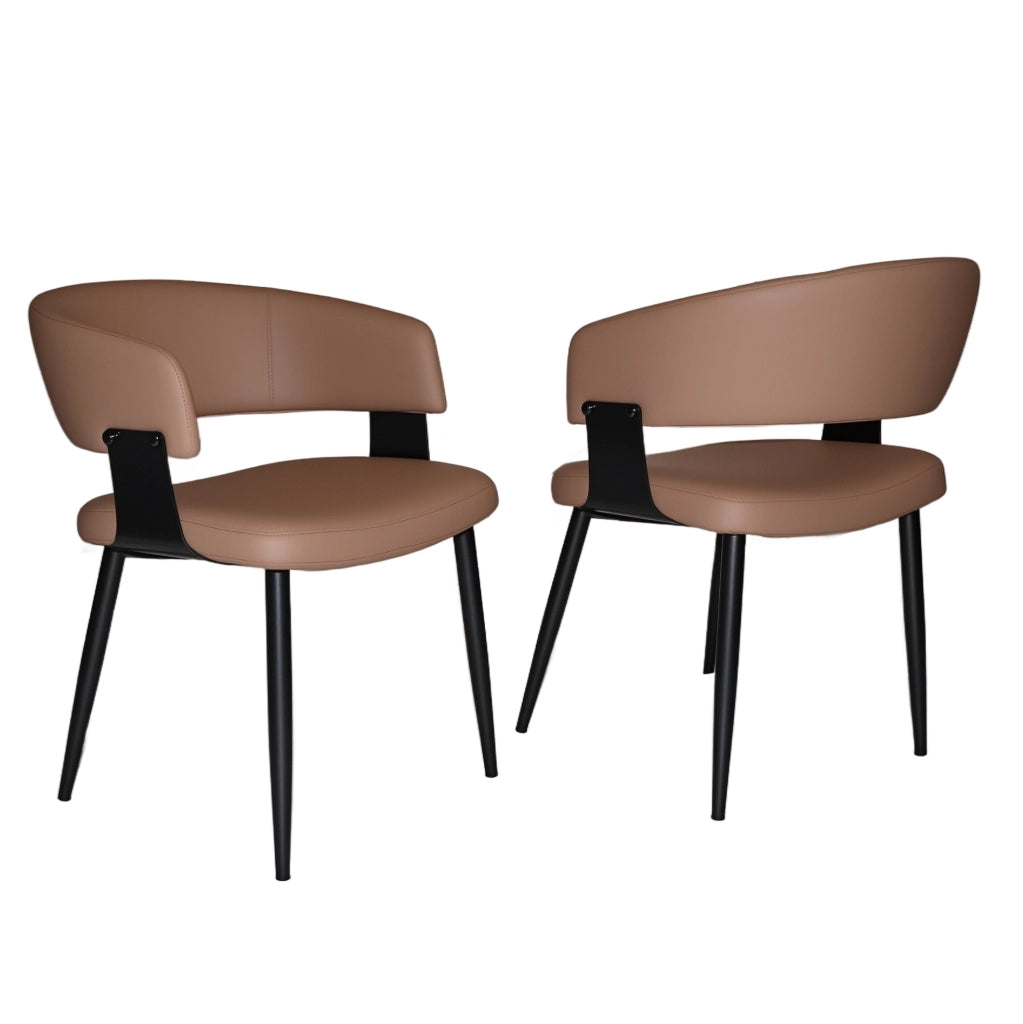Sedia da pranzo moderna ergonomica in PU marrone; 75x54x57 cm; con gambe in metallo