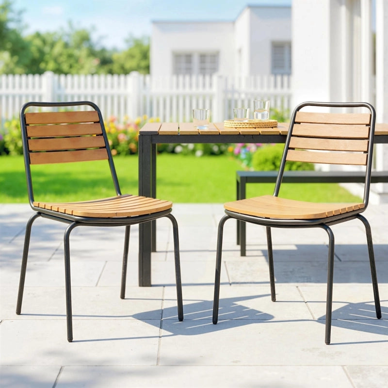 Set di 2 sedie da giardino impilabili in acciaio e legno di eucalipto, colore naturale, portata fino a 160 kg