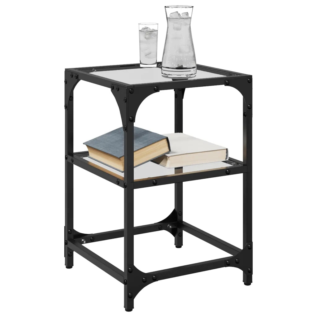 Tavolini con Piano in Vetro Trasparente 2 pz 30x30x45cm Acciaio 845999