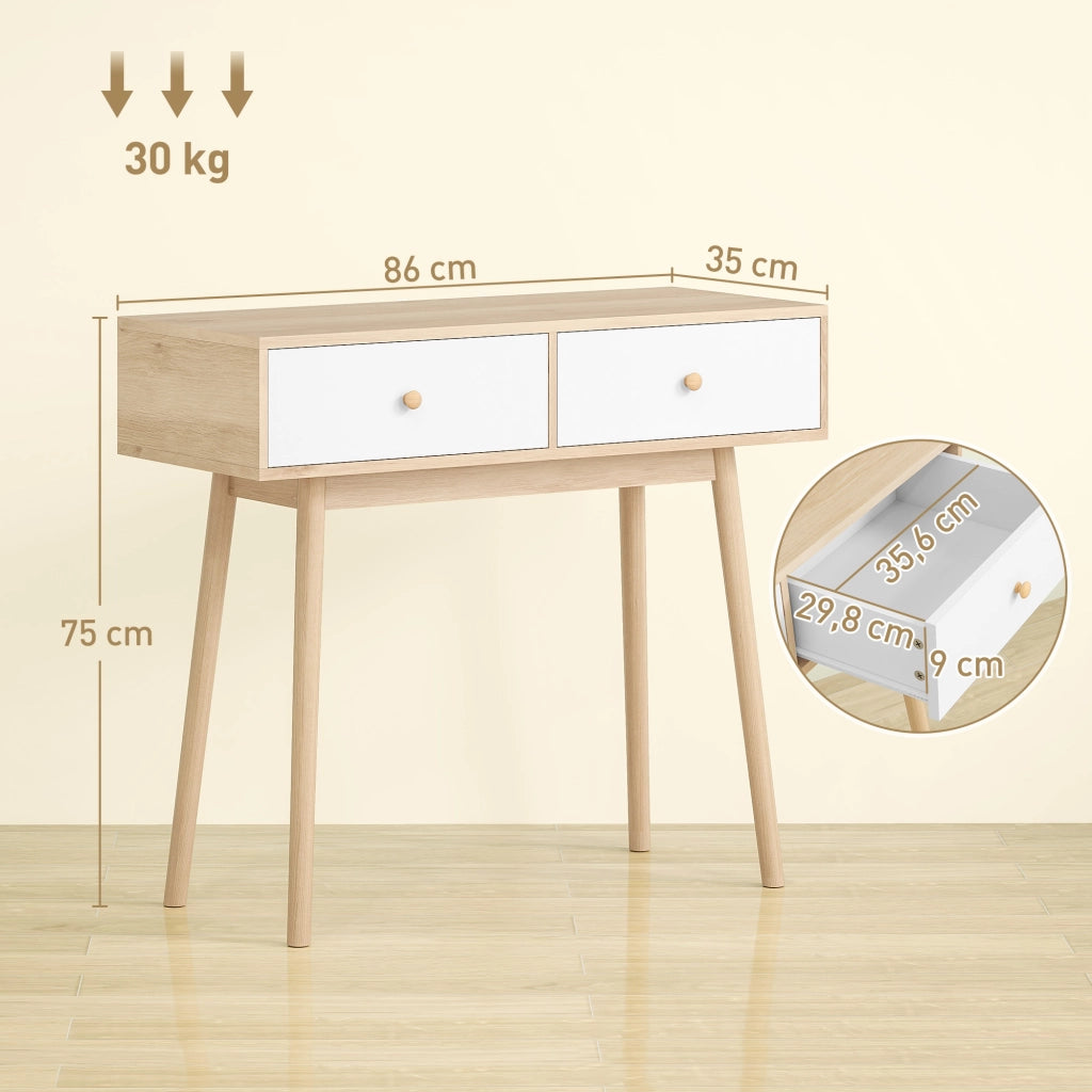Tavolo Consolle Moderno con 2 Cassetti ¨C Zephmum ¨C Robe e Bianco 86x35x75 cm