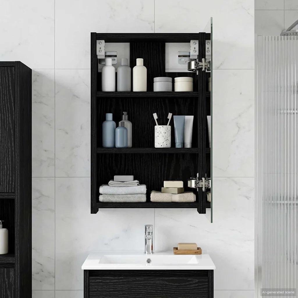 Mobiletto per specchio da bagno Rovere Nero 30 x 10,5 x 50 cm