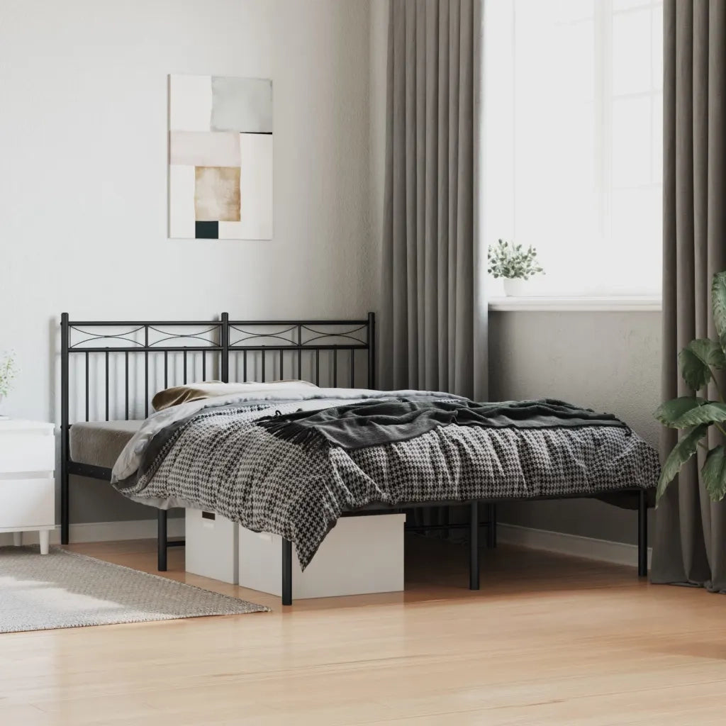 Letto matrimoniale | Letto per adulti | Giroletto con Testiera in Metallo Nero 140x190 cm