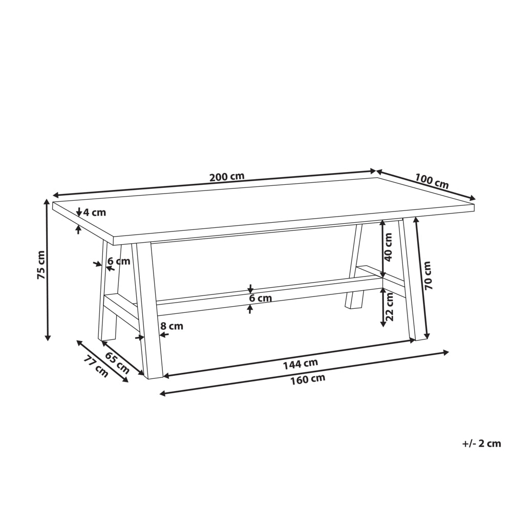 Tavolo da giardino in cemento 200 x 100 cm base in legno di acacia stile industriale grigio legno chiaro