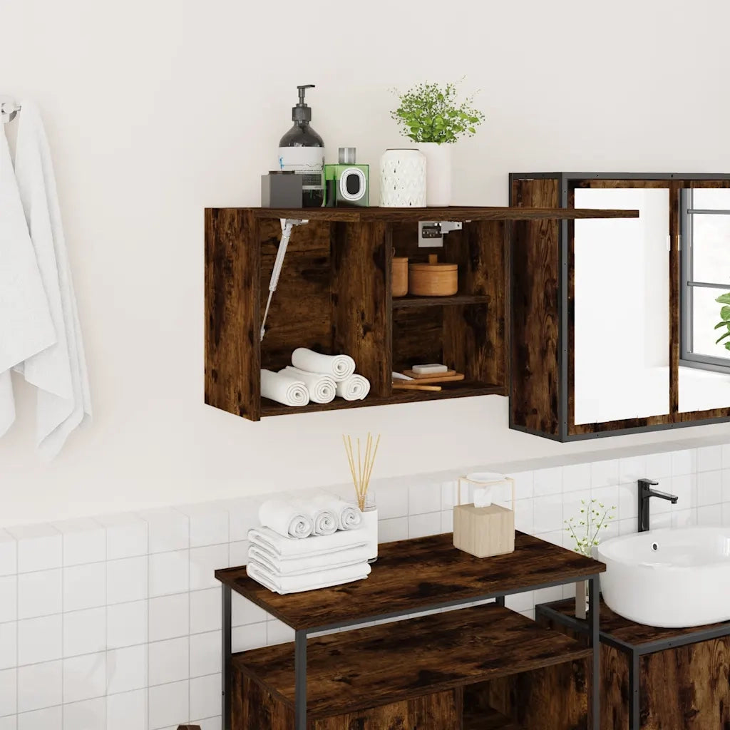 Armadietto Bagno Rovere Fumo 60x25x40 cm in Legno Multistrato