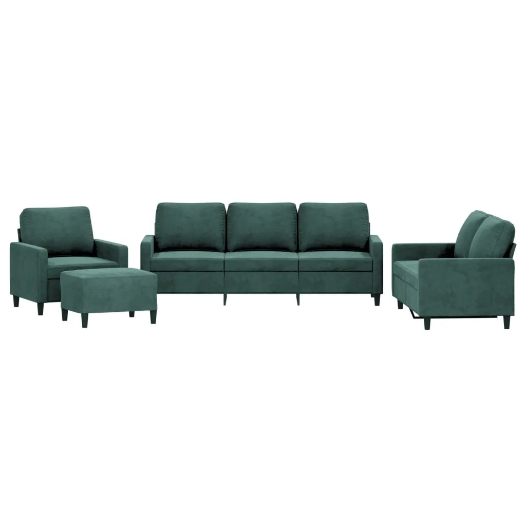 Set di Divani 4 pz con Cuscini Verde scuro in Velluto
