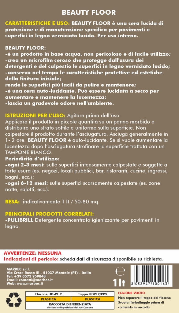 Cera per parquet BEAUTY FLOOR   1LT