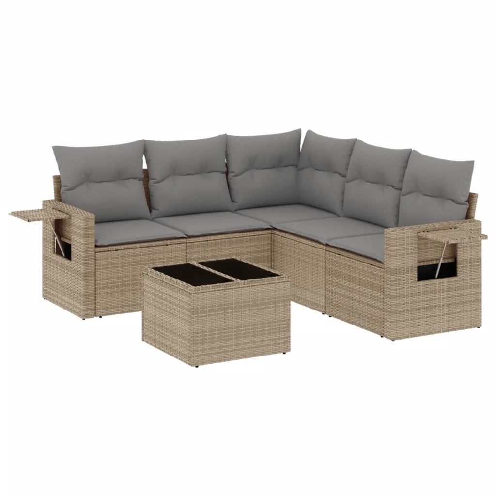Set Divano da Giardino 6 pz con Cuscini Beige in Polyrattan 3252496