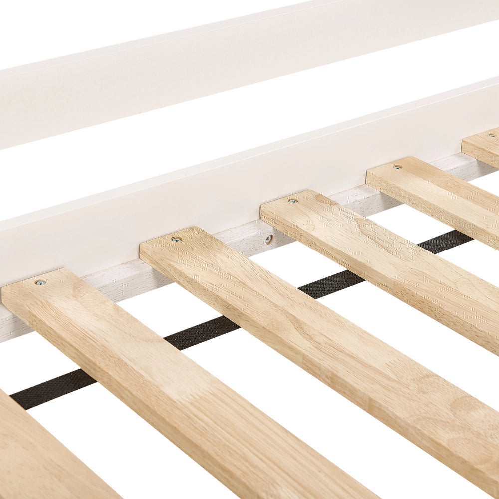 Letto singolo alto per bambini in legno di caucciù con rete a doghe in legno bianco 90 x 200 cm cameretta
