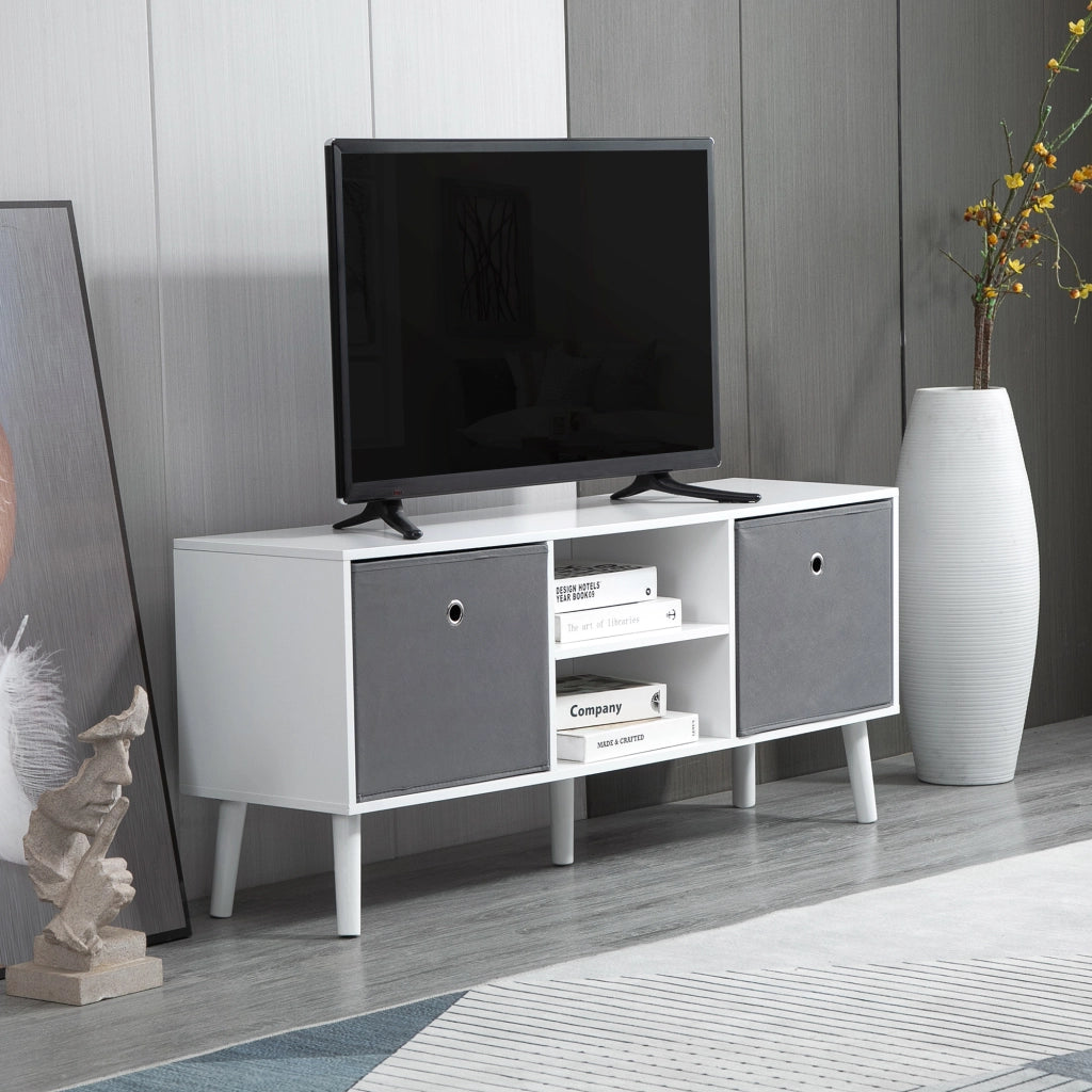 Mobile TV per televisori fino a 50 pollici con cassetti e ripiani ¨C Minimal ¨C 110x29x46,5 cm Bianco Grigio