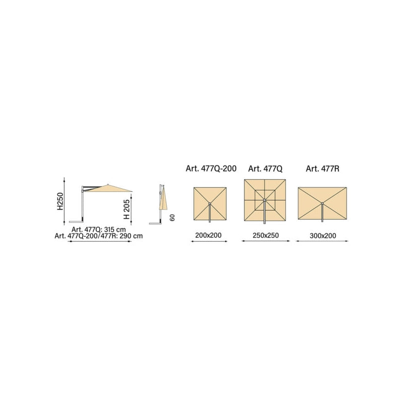 Ombrellone a palo laterale Trend Wood Q250x250 cm Made in Italy - Antracite