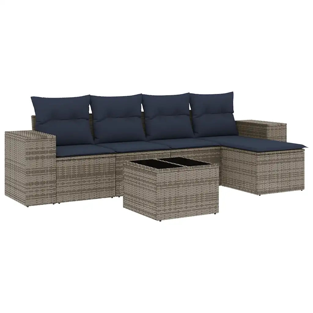 Set Divani da Giardino 6 pz con Cuscini Grigio in Polyrattan 3222500