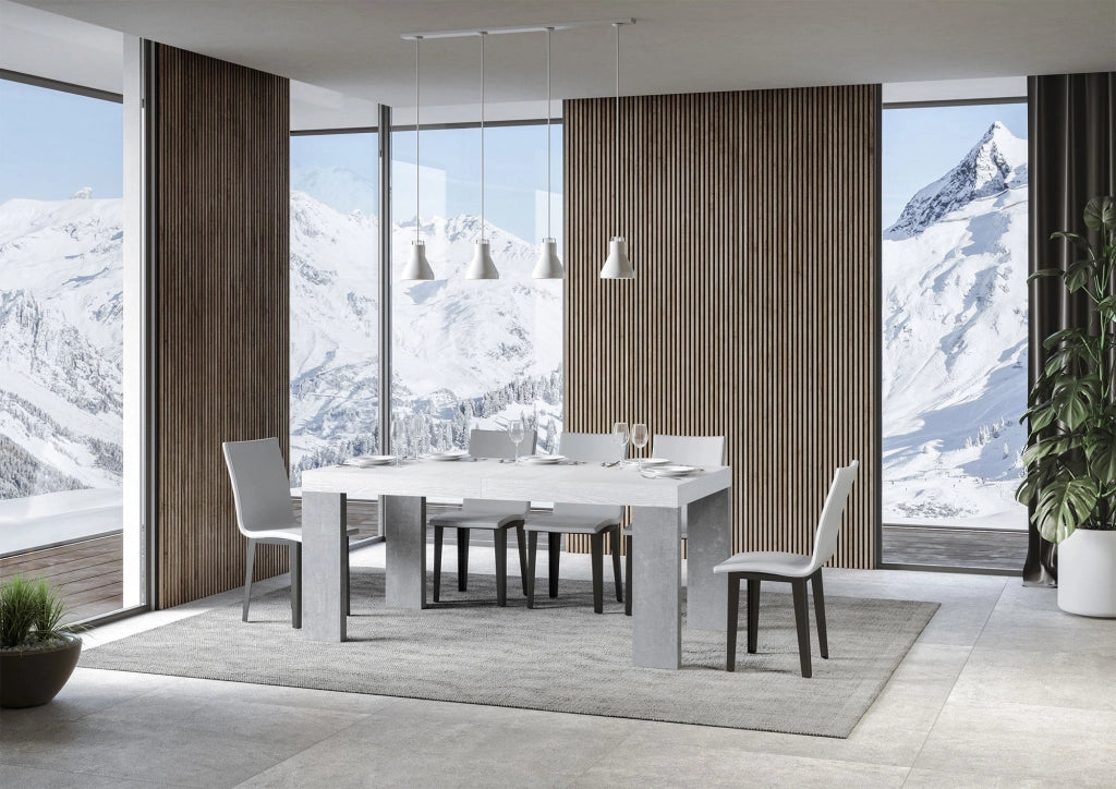 Tavolo Allungabile 180/440x90x77 cm Roxell Mix piano Bianco Frassino gambe Cemento