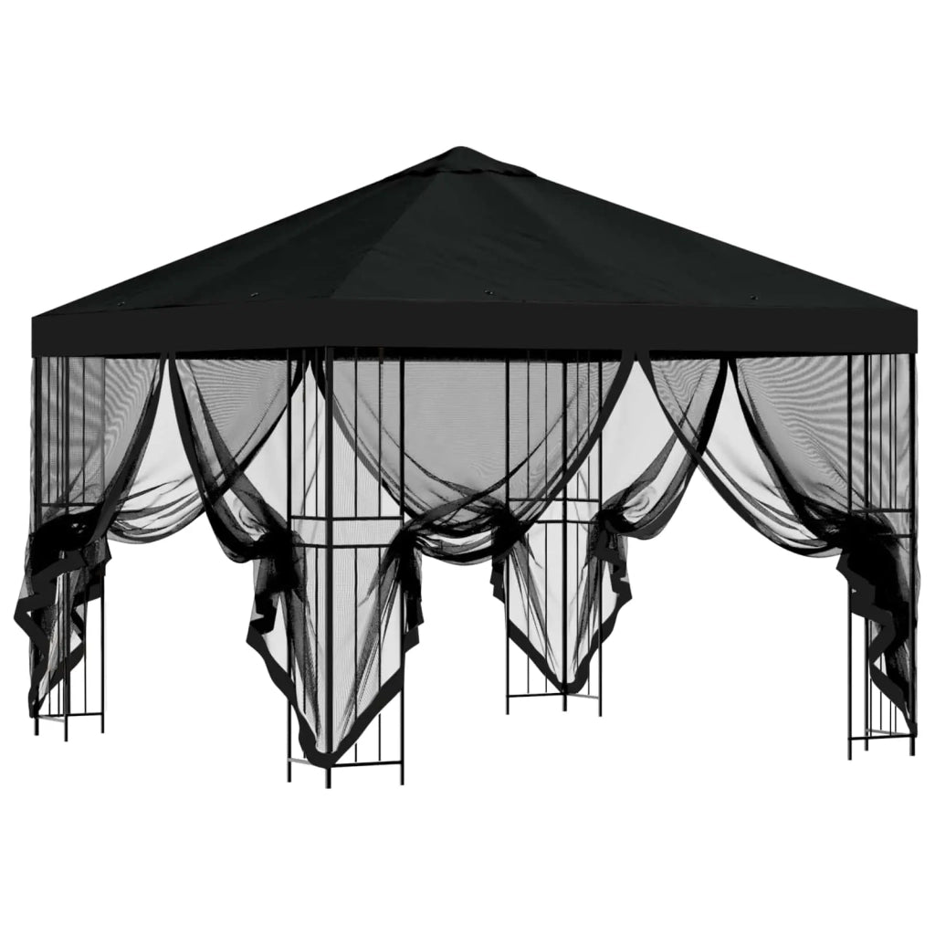 Gazebo | Pergolato da giardino con pareti laterali 3 x 3 m Nero