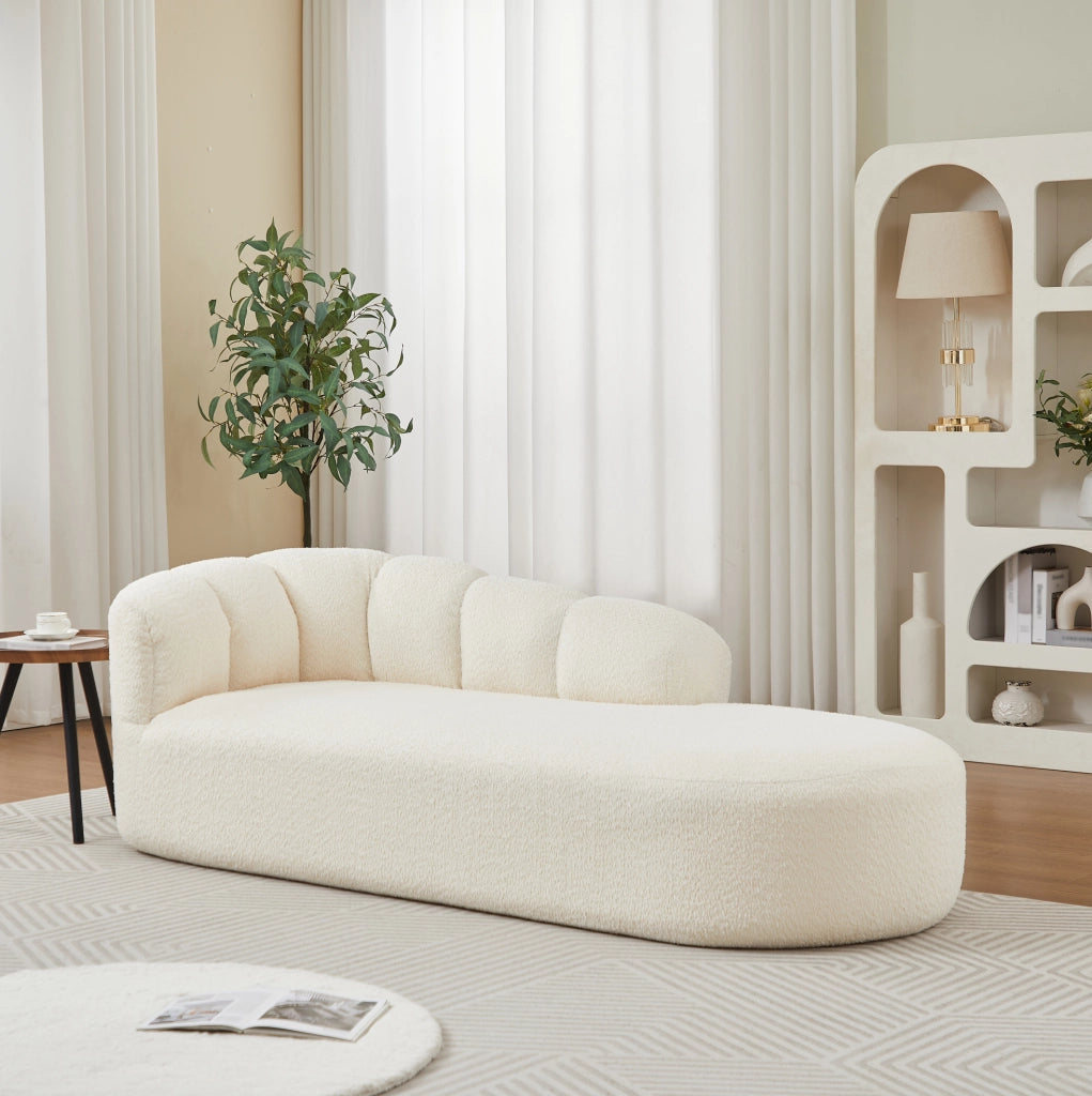 Poltrona relax in ciniglia con schienale ondulato, colore beige