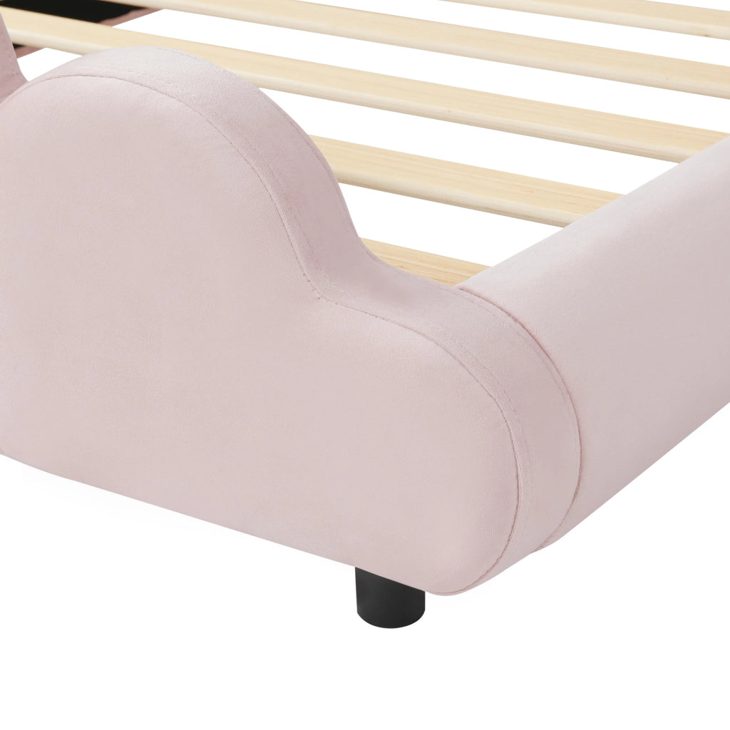 Letto Singolo 90x200 cm con Testiera Imbottita e Angoli Arrotondati in Velluto Rosa