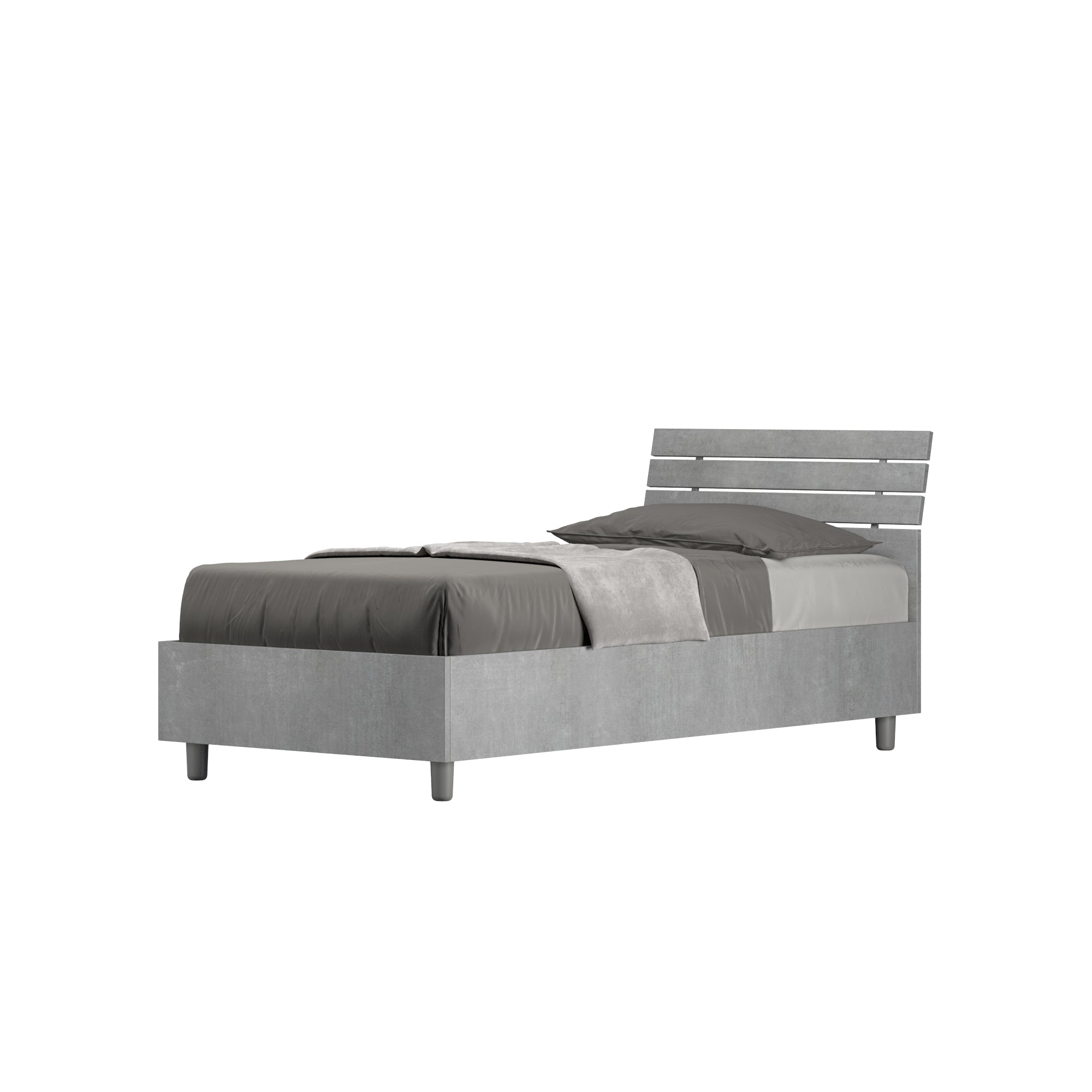 Letto Singolo 80x190 cm Senza Rete Ankel Testata Doghe Inclinata Cemento