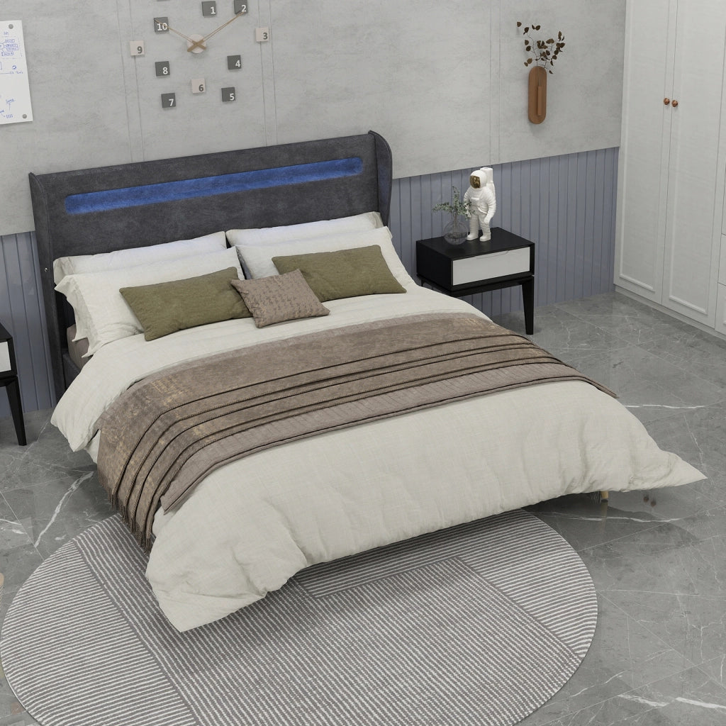 Letto imbottito 160x200 LED grigio - Xylo