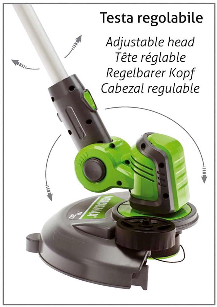 Trimmer a Batteria Verdemax TR20-N Asta Estensibile 107-142 cm Testa Regolabile Senza Batteria