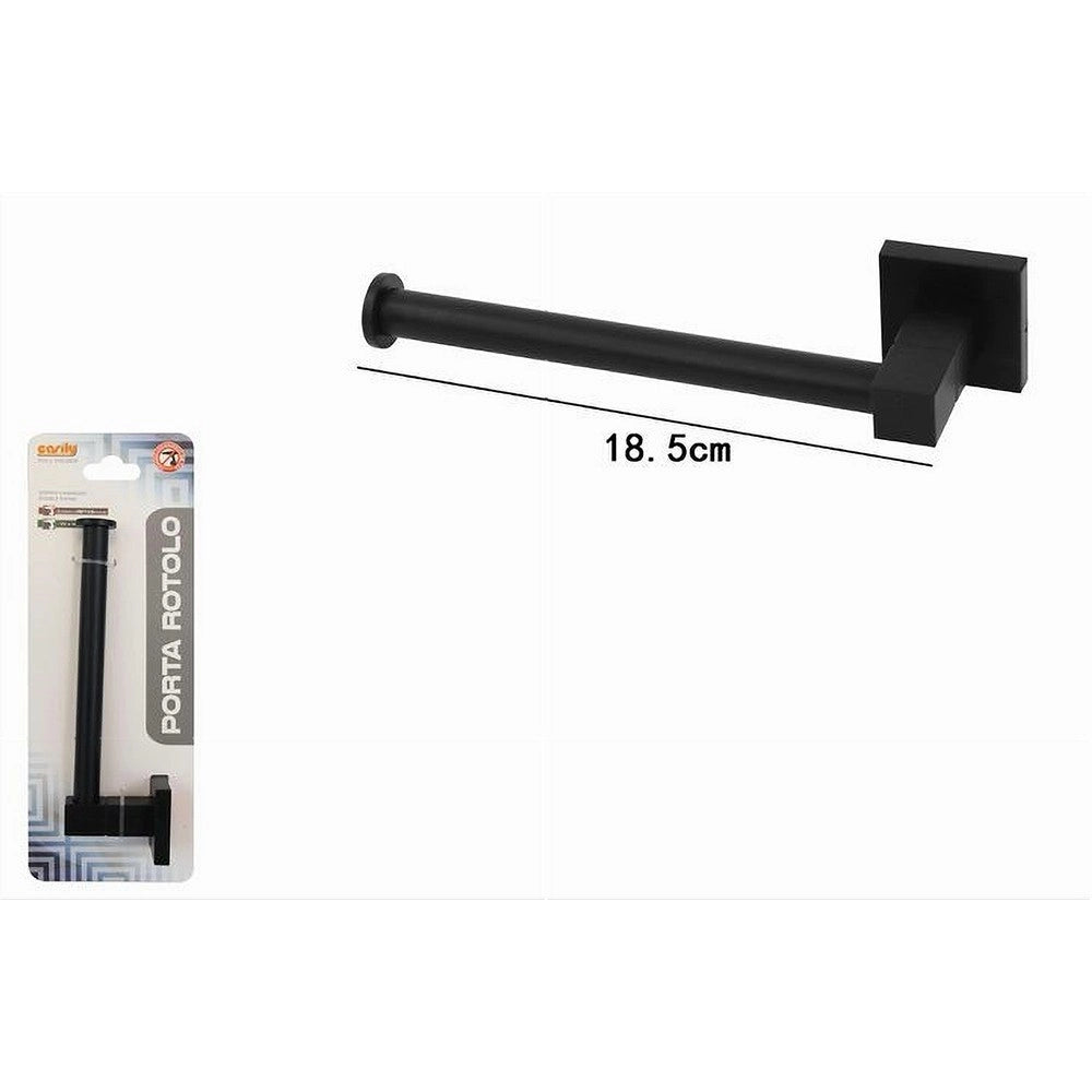 Trade Shop - Porta Rotolo Per Carta Igienica Da Muro In Acciaio Nero Arredo Per Bagno 79982 -