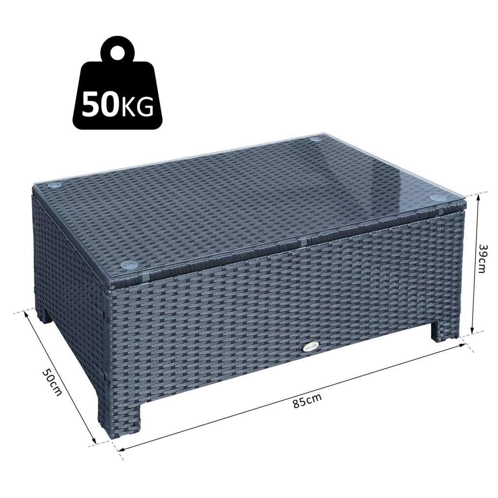 Tavolino da giardino in rattan con piano in vetro temperato ¨C zephmum ¨C Nero 85x50x39cm