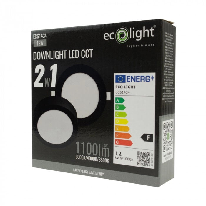 Downlight LED rotondo 12W CCT nero Ecolight