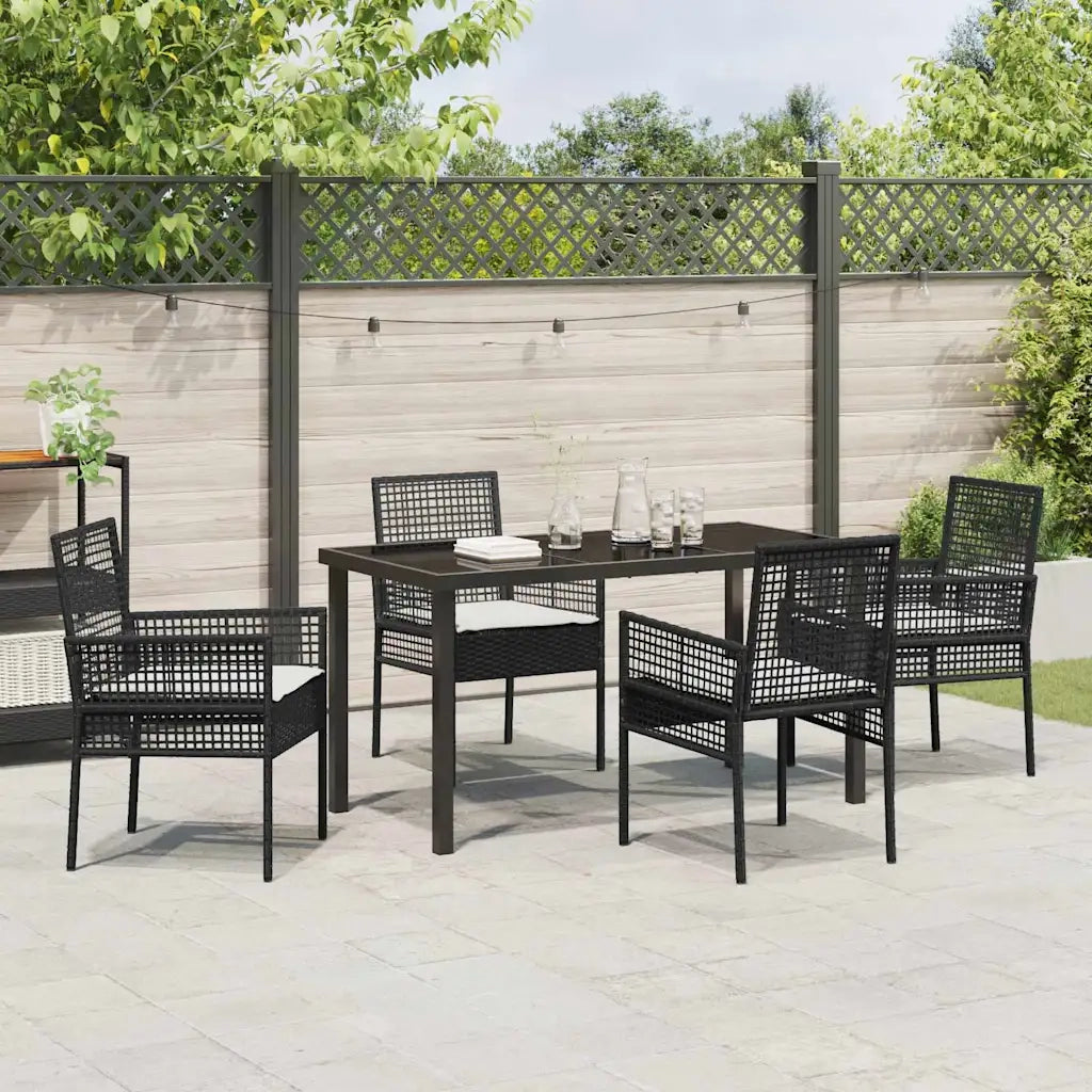 Set da Pranzo per Giardino con cuscino 5 pcs Nero polyrattan