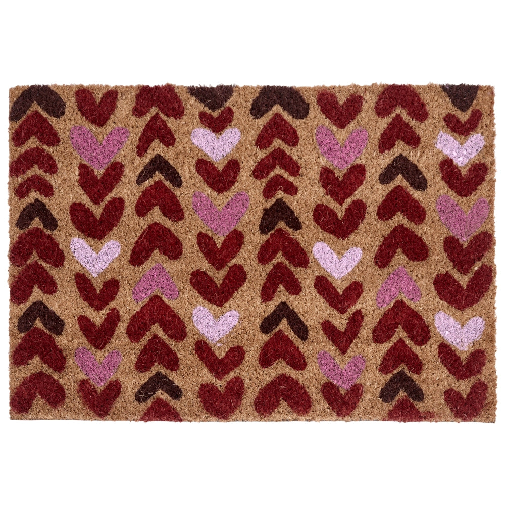 Zerbino in fibra di cocco naturale con fondo in PVC antiscivolo 40 x 60 cm con stampa a cuore in rilievo Decorazione moderna per interni
