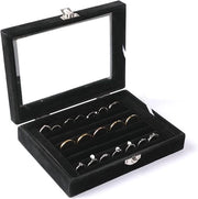 Organizzatore di cassetti in pelle morbida con coperchio trasparente e 7 tasche - nero - per gioielli e accessori - scatola di conservazione con imbottitura in pelle morbida
