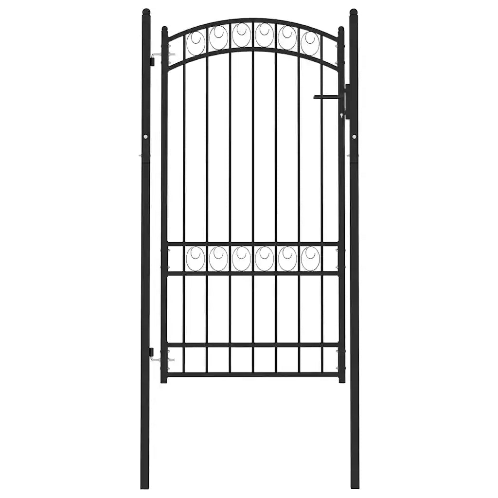 Cancello per recinzione Emmen con parte superiore ad arco in acciaio 100x123,5 cm Nero 146371